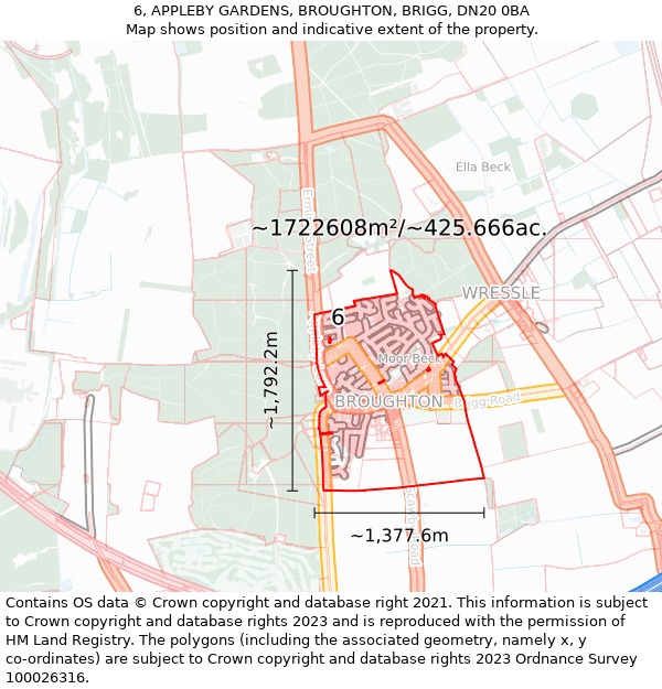 6, APPLEBY GARDENS, BROUGHTON, BRIGG, DN20 0BA: Plot and title map