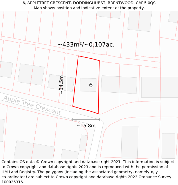 6, APPLETREE CRESCENT, DODDINGHURST, BRENTWOOD, CM15 0QS: Plot and title map