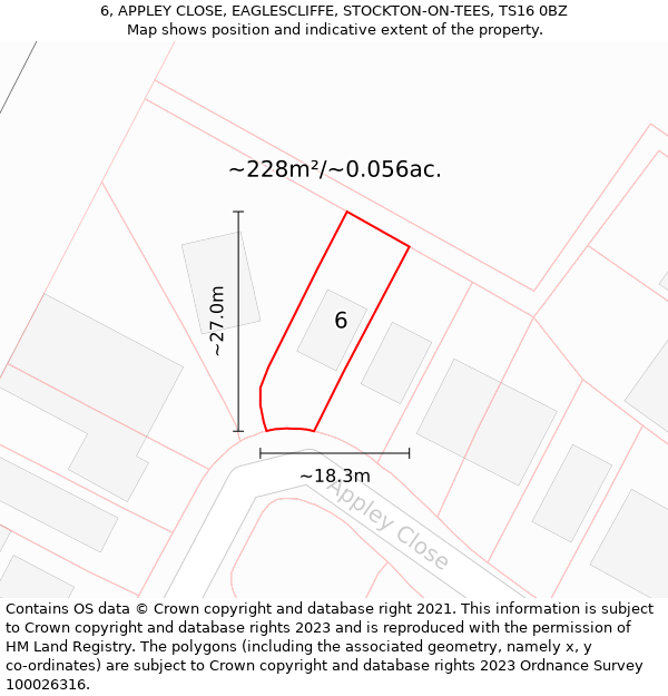 6, APPLEY CLOSE, EAGLESCLIFFE, STOCKTON-ON-TEES, TS16 0BZ: Plot and title map