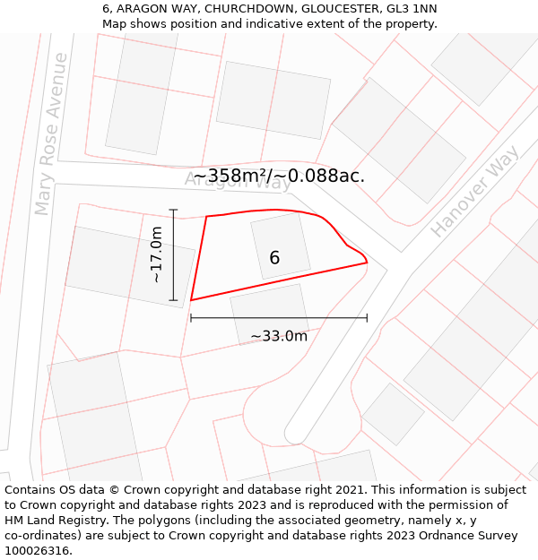 6, ARAGON WAY, CHURCHDOWN, GLOUCESTER, GL3 1NN: Plot and title map