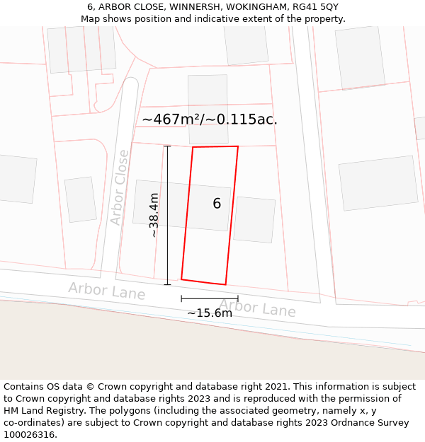 6, ARBOR CLOSE, WINNERSH, WOKINGHAM, RG41 5QY: Plot and title map