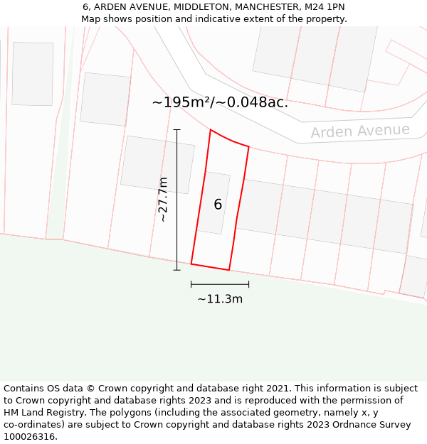 6, ARDEN AVENUE, MIDDLETON, MANCHESTER, M24 1PN: Plot and title map