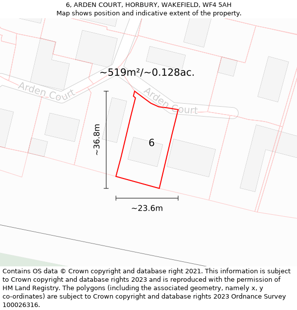 6, ARDEN COURT, HORBURY, WAKEFIELD, WF4 5AH: Plot and title map