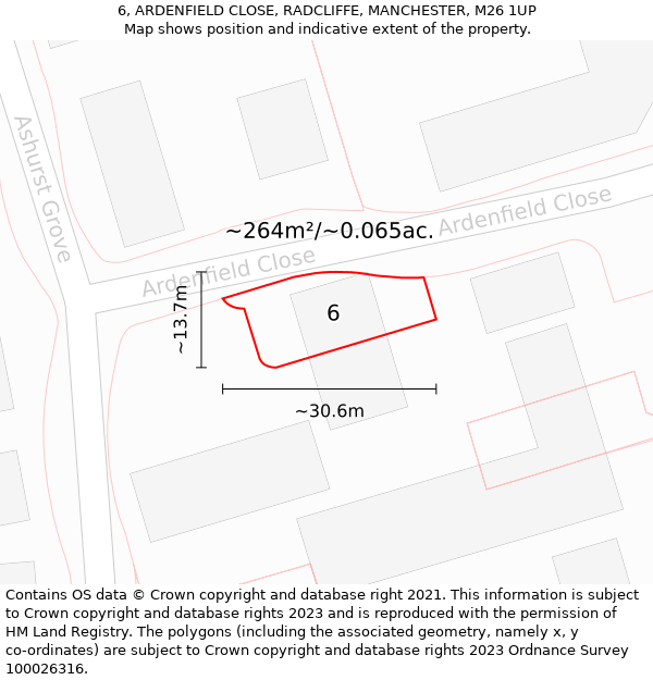 6, ARDENFIELD CLOSE, RADCLIFFE, MANCHESTER, M26 1UP: Plot and title map