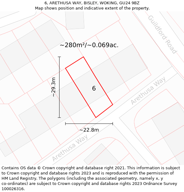 6, ARETHUSA WAY, BISLEY, WOKING, GU24 9BZ: Plot and title map