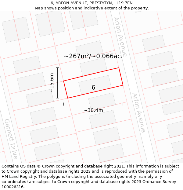 6, ARFON AVENUE, PRESTATYN, LL19 7EN: Plot and title map