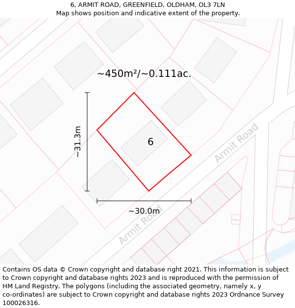 6, ARMIT ROAD, GREENFIELD, OLDHAM, OL3 7LN: Plot and title map