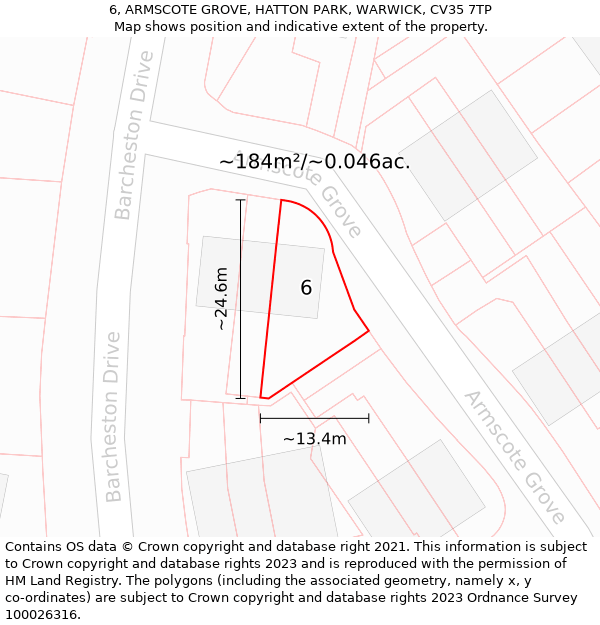 6, ARMSCOTE GROVE, HATTON PARK, WARWICK, CV35 7TP: Plot and title map