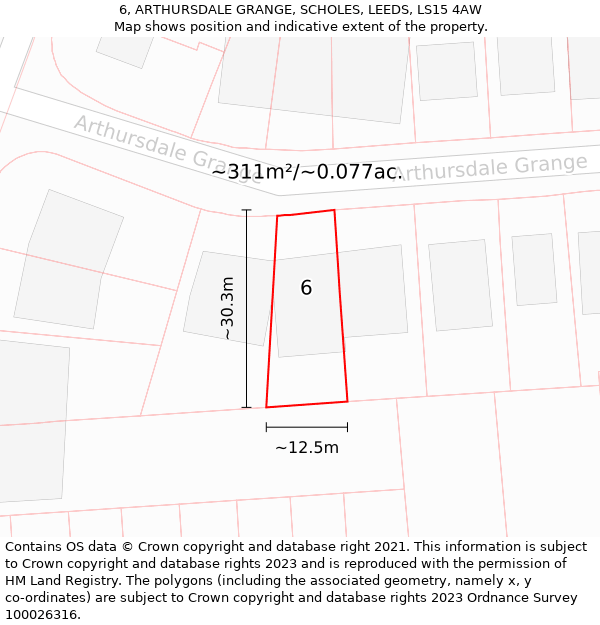 6, ARTHURSDALE GRANGE, SCHOLES, LEEDS, LS15 4AW: Plot and title map