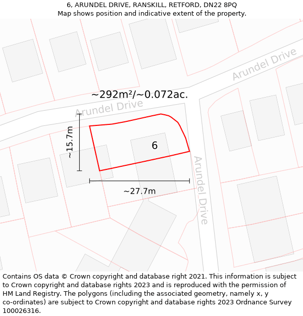 6, ARUNDEL DRIVE, RANSKILL, RETFORD, DN22 8PQ: Plot and title map