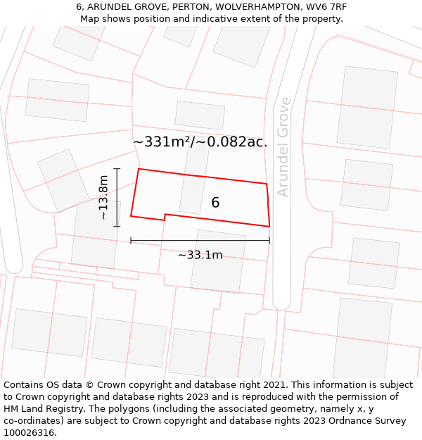 6, ARUNDEL GROVE, PERTON, WOLVERHAMPTON, WV6 7RF: Plot and title map