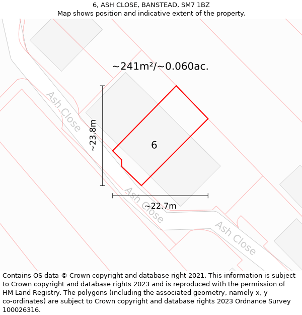 6, ASH CLOSE, BANSTEAD, SM7 1BZ: Plot and title map