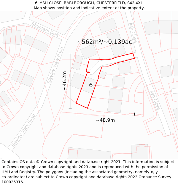 6, ASH CLOSE, BARLBOROUGH, CHESTERFIELD, S43 4XL: Plot and title map