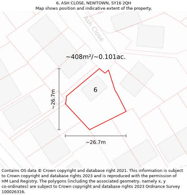 6, ASH CLOSE, NEWTOWN, SY16 2QH: Plot and title map