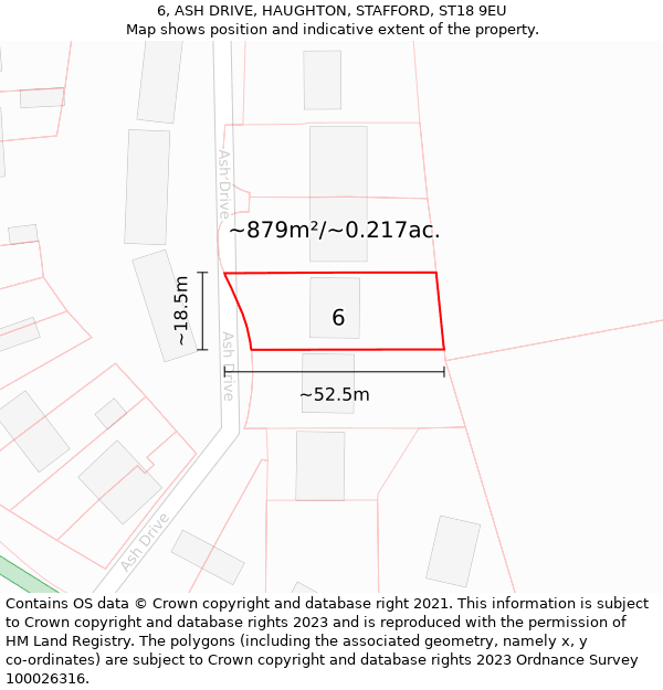 6, ASH DRIVE, HAUGHTON, STAFFORD, ST18 9EU: Plot and title map