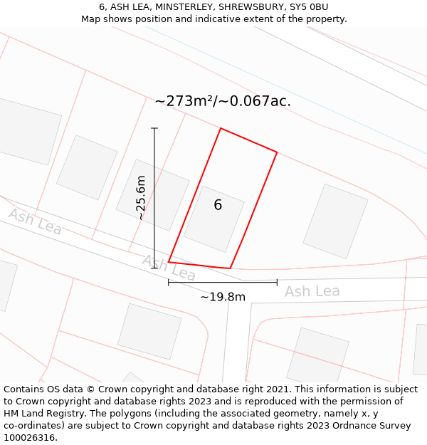 6, ASH LEA, MINSTERLEY, SHREWSBURY, SY5 0BU: Plot and title map
