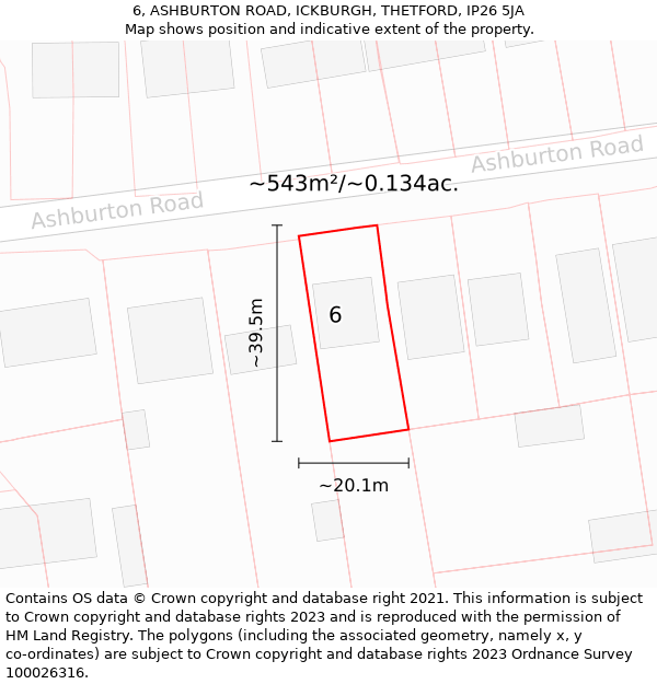 6, ASHBURTON ROAD, ICKBURGH, THETFORD, IP26 5JA: Plot and title map