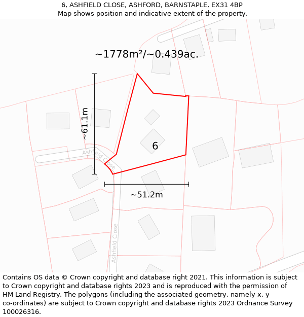 6, ASHFIELD CLOSE, ASHFORD, BARNSTAPLE, EX31 4BP: Plot and title map