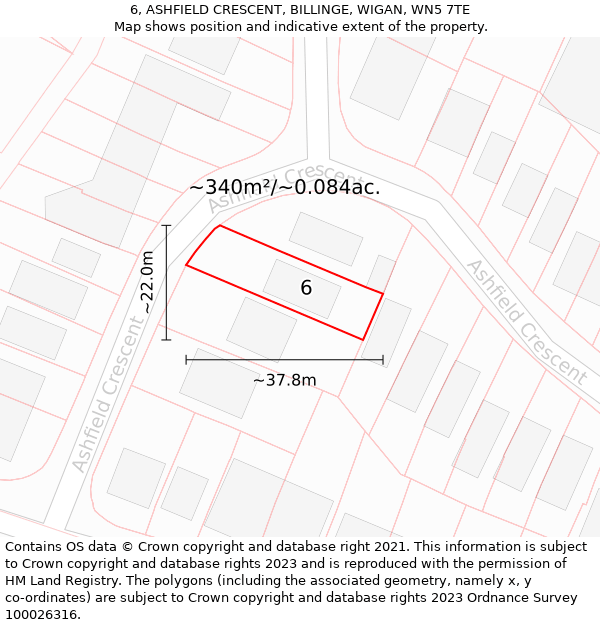 6, ASHFIELD CRESCENT, BILLINGE, WIGAN, WN5 7TE: Plot and title map