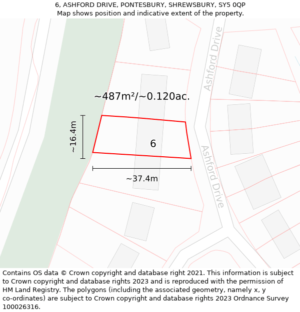 6, ASHFORD DRIVE, PONTESBURY, SHREWSBURY, SY5 0QP: Plot and title map