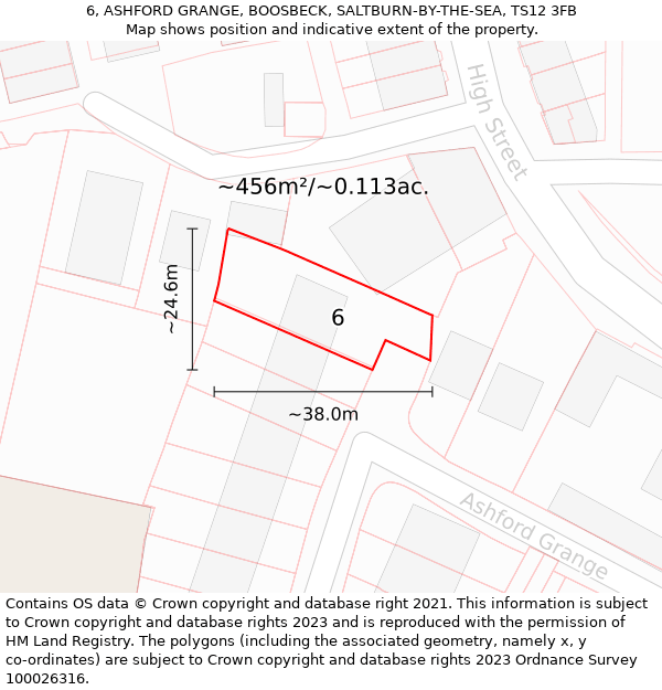 6, ASHFORD GRANGE, BOOSBECK, SALTBURN-BY-THE-SEA, TS12 3FB: Plot and title map