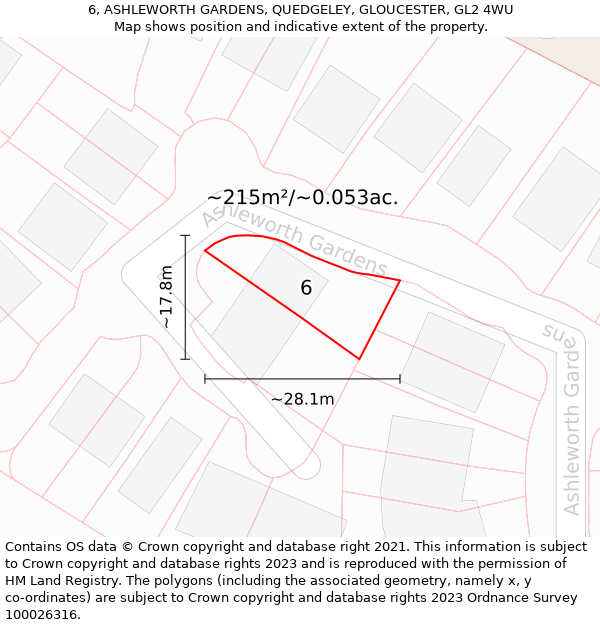 6, ASHLEWORTH GARDENS, QUEDGELEY, GLOUCESTER, GL2 4WU: Plot and title map