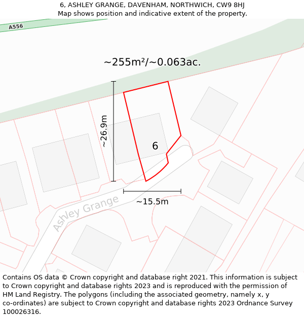 6, ASHLEY GRANGE, DAVENHAM, NORTHWICH, CW9 8HJ: Plot and title map