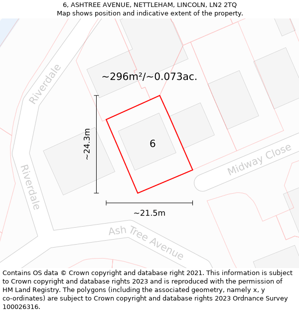 6, ASHTREE AVENUE, NETTLEHAM, LINCOLN, LN2 2TQ: Plot and title map