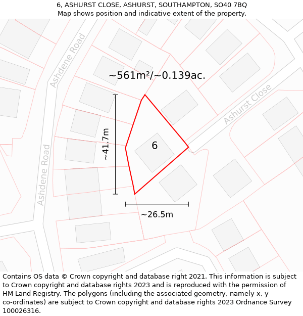 6, ASHURST CLOSE, ASHURST, SOUTHAMPTON, SO40 7BQ: Plot and title map