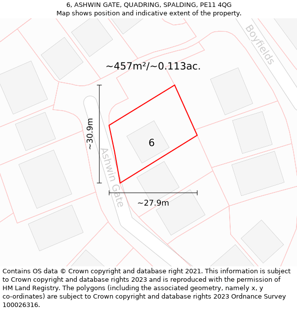 6, ASHWIN GATE, QUADRING, SPALDING, PE11 4QG: Plot and title map