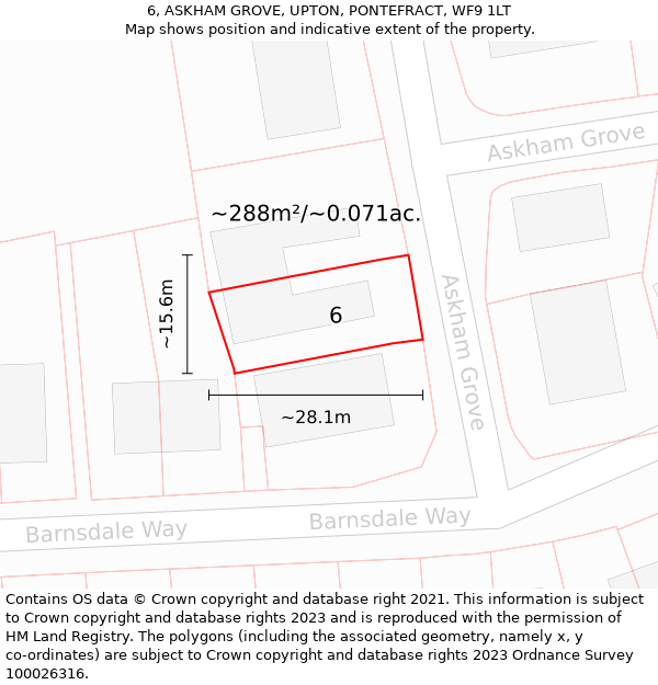 6, ASKHAM GROVE, UPTON, PONTEFRACT, WF9 1LT: Plot and title map