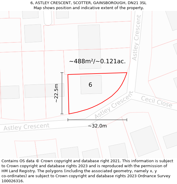 6, ASTLEY CRESCENT, SCOTTER, GAINSBOROUGH, DN21 3SL: Plot and title map