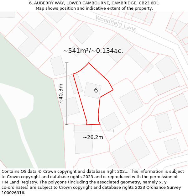 6, AUBERRY WAY, LOWER CAMBOURNE, CAMBRIDGE, CB23 6DL: Plot and title map