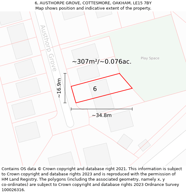 6, AUSTHORPE GROVE, COTTESMORE, OAKHAM, LE15 7BY: Plot and title map