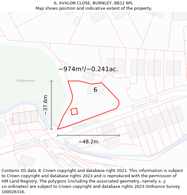 6, AVALON CLOSE, BURNLEY, BB12 6PL: Plot and title map