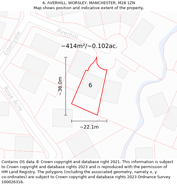 6, AVERHILL, WORSLEY, MANCHESTER, M28 1ZN: Plot and title map