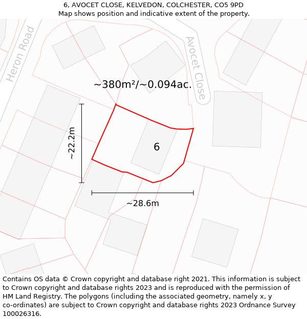 6, AVOCET CLOSE, KELVEDON, COLCHESTER, CO5 9PD: Plot and title map