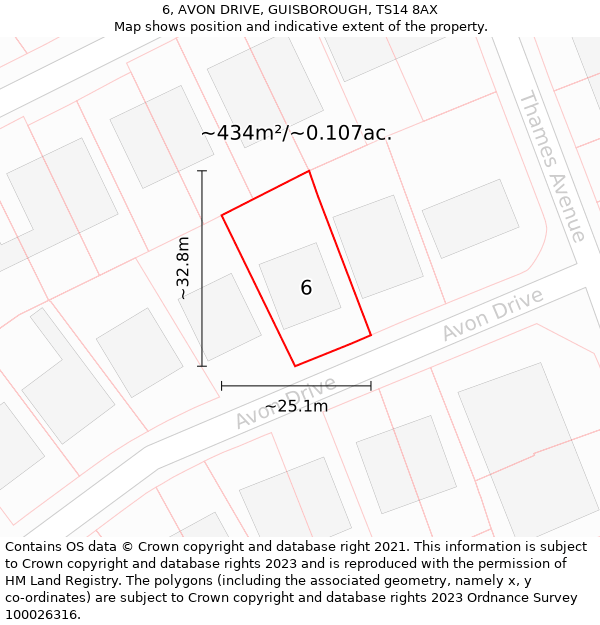 6, AVON DRIVE, GUISBOROUGH, TS14 8AX: Plot and title map