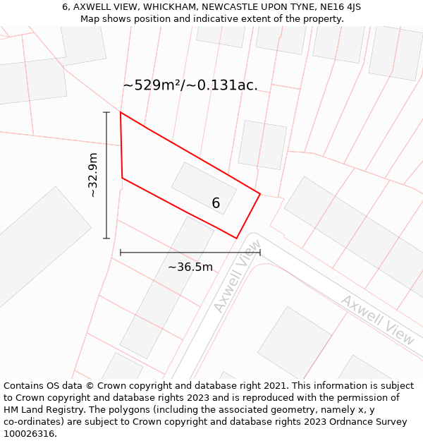 6, AXWELL VIEW, WHICKHAM, NEWCASTLE UPON TYNE, NE16 4JS: Plot and title map