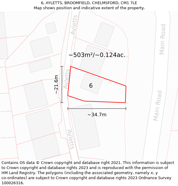 6, AYLETTS, BROOMFIELD, CHELMSFORD, CM1 7LE: Plot and title map