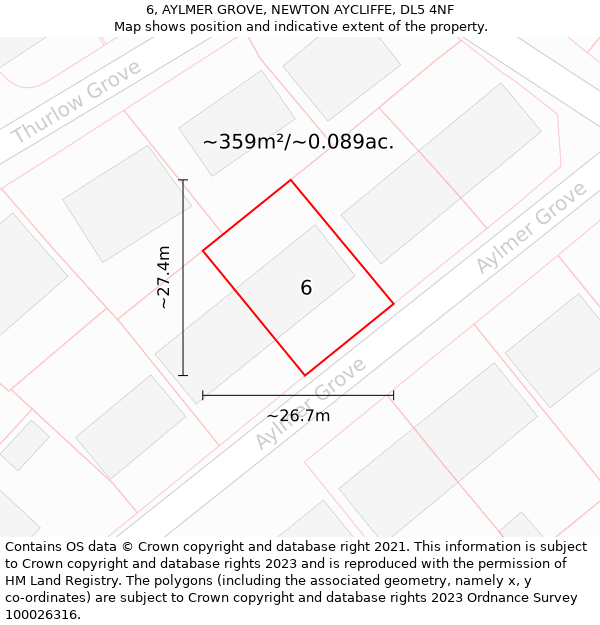 6, AYLMER GROVE, NEWTON AYCLIFFE, DL5 4NF: Plot and title map