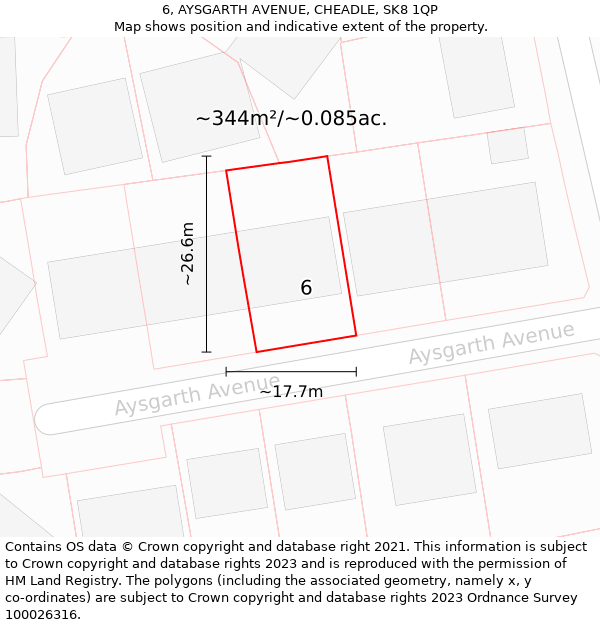 6, AYSGARTH AVENUE, CHEADLE, SK8 1QP: Plot and title map