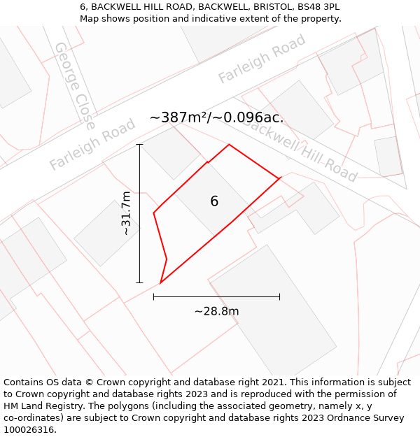 6, BACKWELL HILL ROAD, BACKWELL, BRISTOL, BS48 3PL: Plot and title map