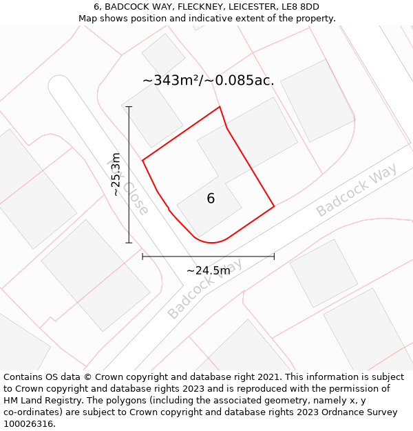 6, BADCOCK WAY, FLECKNEY, LEICESTER, LE8 8DD: Plot and title map