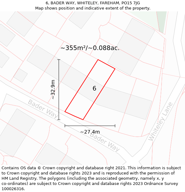 6, BADER WAY, WHITELEY, FAREHAM, PO15 7JG: Plot and title map