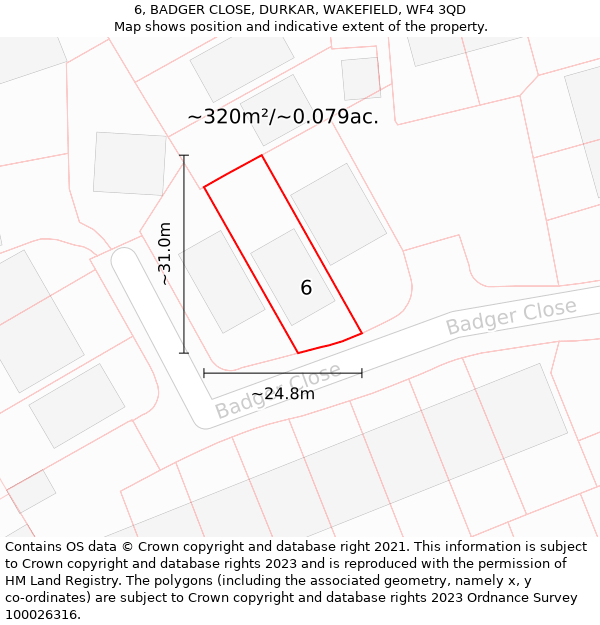 6, BADGER CLOSE, DURKAR, WAKEFIELD, WF4 3QD: Plot and title map