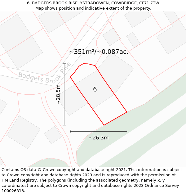 6, BADGERS BROOK RISE, YSTRADOWEN, COWBRIDGE, CF71 7TW: Plot and title map