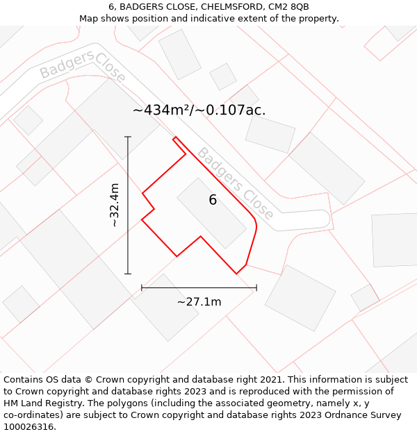 6, BADGERS CLOSE, CHELMSFORD, CM2 8QB: Plot and title map