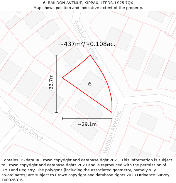 6, BAILDON AVENUE, KIPPAX, LEEDS, LS25 7QX: Plot and title map