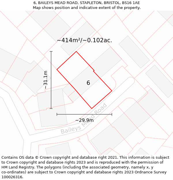 6, BAILEYS MEAD ROAD, STAPLETON, BRISTOL, BS16 1AE: Plot and title map